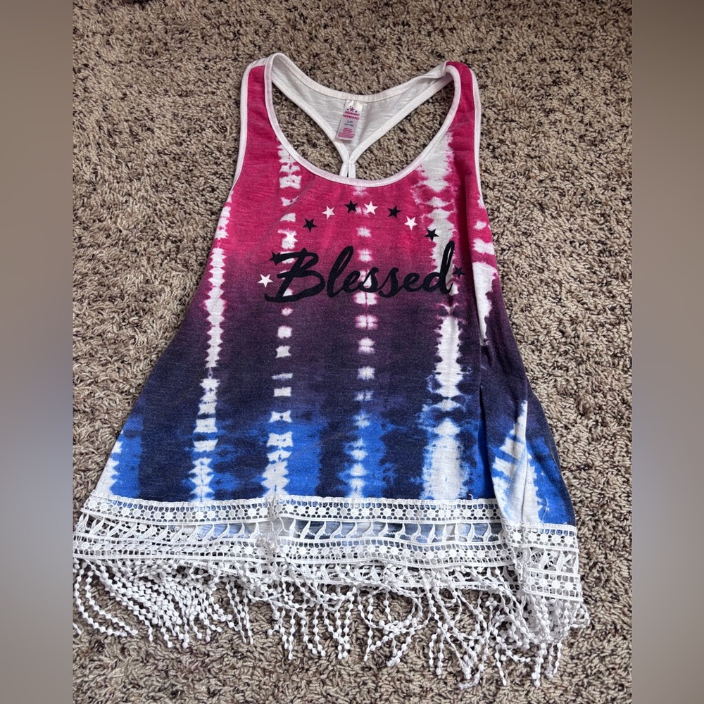 Blessed Tie-Dye Fringe Tank Top